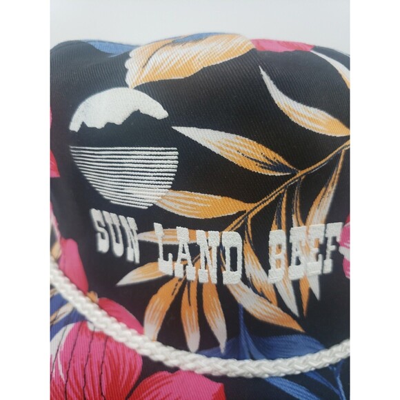 San Sun Vintage Sun Land Beef Co Hawaiian Print Snapback Hat Braided Cord NOS - Picture 4 of 14